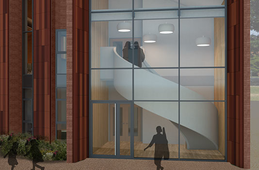 St Helen's School of Music - 3D render of completed building with curved stair