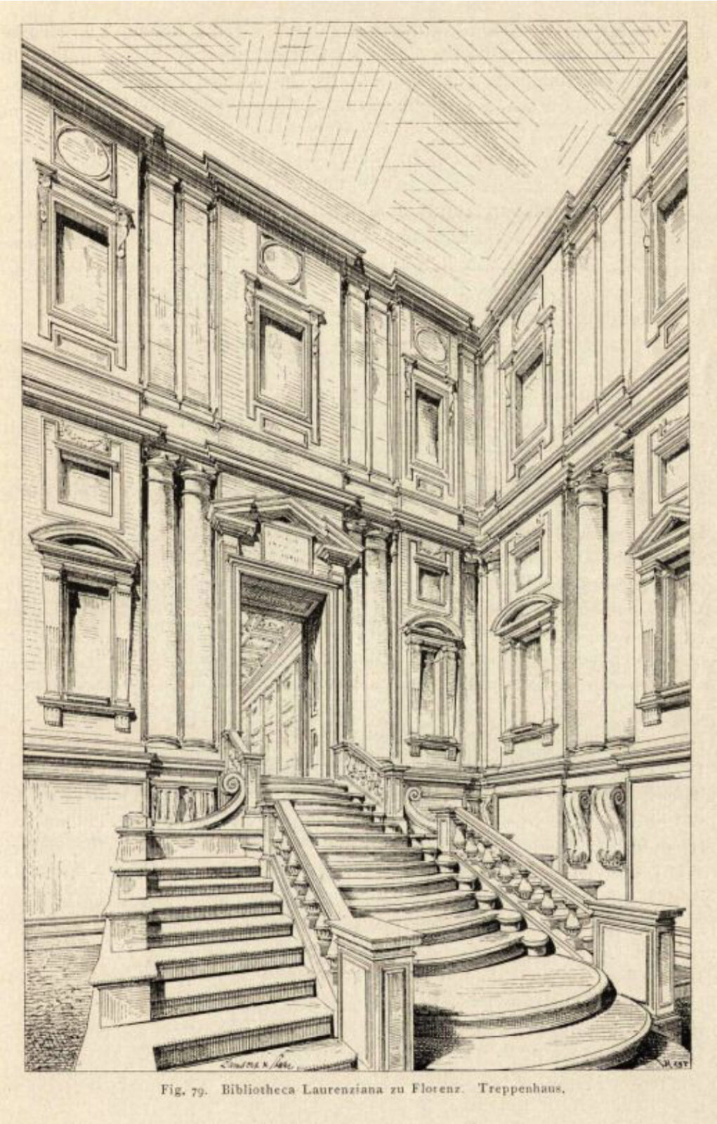 Illustration showing old staircase Treppenhaus