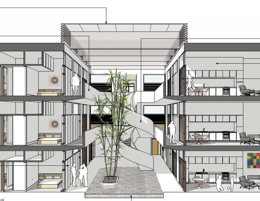 Twin helical staircase illustration denham film studios